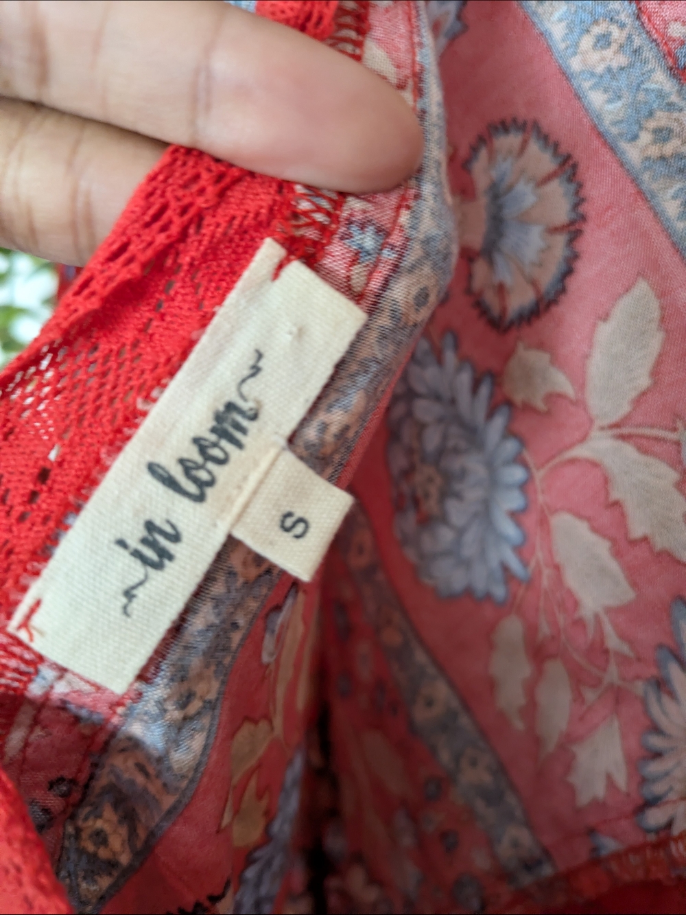 In Loom Red Floral V-Neck Boho Tunic with Blue Accents - Picture 4 of 4